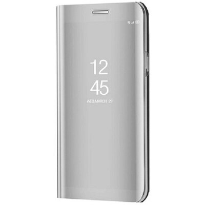 Samsung Galaxy S22 Plus 5G SM-S906, Oldalra nyíló tok, hívás mutatóval, Smart View Cover, ezüst (utángyártott)