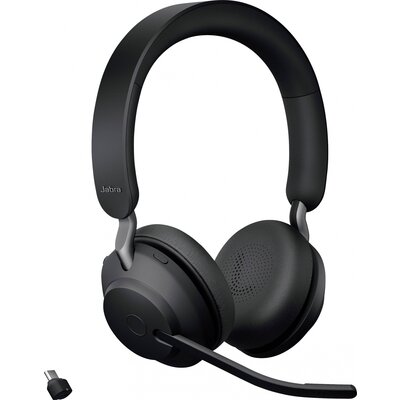 Jabra Evolve2 65 UC Telefon On Ear headset Bluetooth® Stereo Fekete Hangerő szabályozás, Elemtöltés kijelzés, Mikrofon némítás
