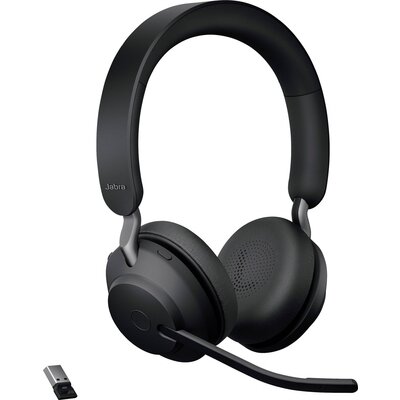 Jabra Evolve2 65 UC Telefon On Ear headset Bluetooth® Stereo Fekete Noise Cancelling Hangerő szabályozás, Elemtöltés kijelzés, Mikrofon némítás