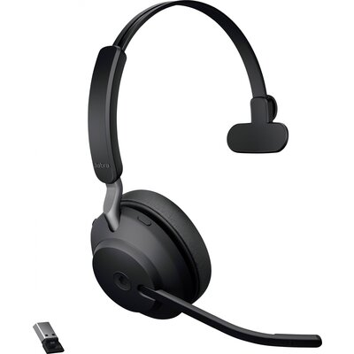 Jabra Evolve2 65 monaural Telefon On Ear headset Bluetooth® Mono Fekete Hangerő szabályozás, Elemtöltés kijelzés, Mikrofon némítás