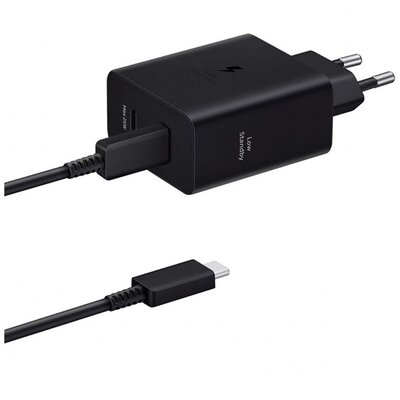 SAMSUNG EP-T5020XBEGEU SAMSUNG hálózati töltő USB+Type-C aljzat (50W, PD gyorstöltő + Type-C kábel) FEKETE