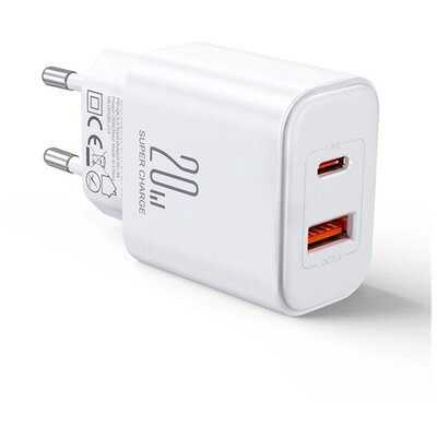 JOYROOM JR-TCF05 WHITE JOYROOM TCF05 hálózati töltő USB+Type-C aljzat (20W, PD gyorstöltő 3.0) FEHÉR