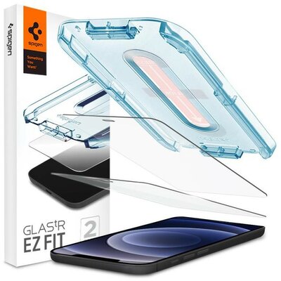 Apple iPhone 12 / 12 Pro, Kijelzővédő fólia, ütésálló fólia (az íves részre is!), Tempered Glass (edzett üveg), Spigen Ez Fit, Clear, 2 db / csomag