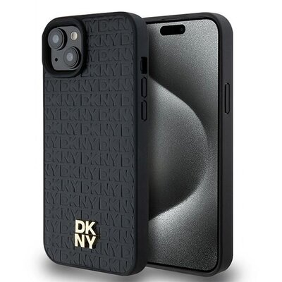 DKNY tok IPHONE 15 compatible with MagSafe DKHMP15SPSHRPSK (DKNY HC MagSafe Pu Repeat Pattern W/Stack Logo) black