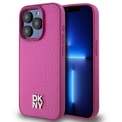 DKNY tok IPHONE 15 Pro compatible with MagSafe DKHMP15LPSHRPSP (DKNY HC MagSafe Pu Repeat Pattern W/Stack Logo) pink