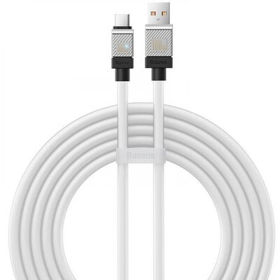 USB töltő- és adatkábel, USB Type-C, 200 cm, 6000 mA, 100W, törésgátlóval, gyorstöltés, Baseus Coolplay, CAKW000702, fehér