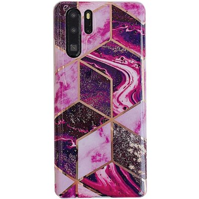 Xiaomi Redmi Note 9S / 9 Pro / 9 Pro Max, Szilikon tok, sokszöges márvány minta, Wooze Geometric Marble, színes/lila