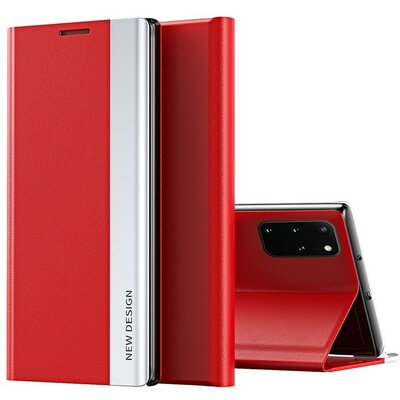 Xiaomi Redmi Note 12S, Oldalra nyíló tok, stand, Wooze Silver Line, piros