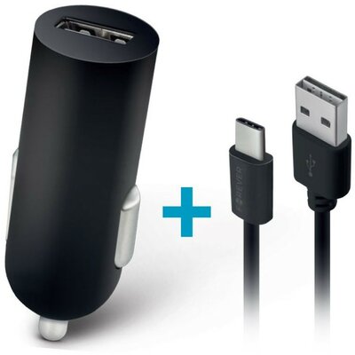 Autós töltő, Szivargyújtós töltő, 5V / 2A, 1 x USB aljzat, USB Type-C kábellel, Forever, fekete, M02