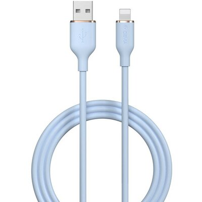 USB töltő- és adatkábel, Lightning, 120 cm, 2400 mA, Devia Jelly, EC630, világoskék