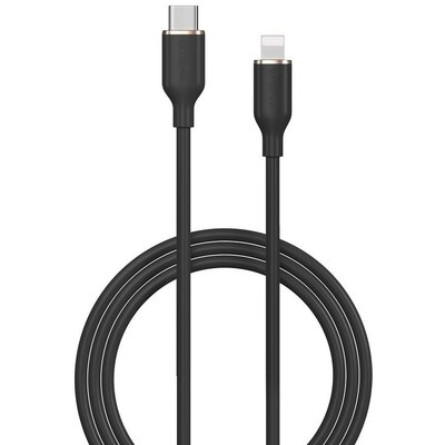 USB Type-C töltő- és adatkábel, Lightning, 120 cm, 3000 mA, 27W, gyorstöltés, PD, Devia Jelly, EC631, fekete