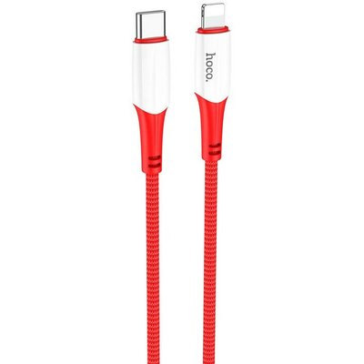 USB Type-C töltő- és adatkábel, Lightning, 100 cm, 20W, törésgátlóval, gyorstöltés, PD, cipőfűző minta, Hoco X70 Ferry, piros