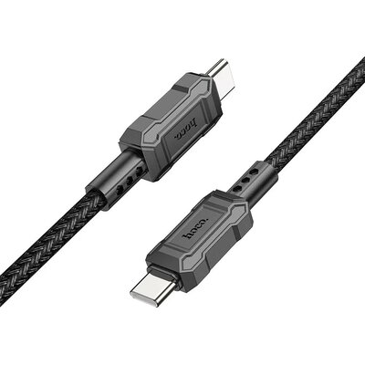 USB Type-C töltő- és adatkábel, USB Type-C, 100 cm, 3000 mA, 60W, törésgátlóval, gyorstöltés, PD, QC, cipőfűző minta, Hoco X94 Leader, fekete