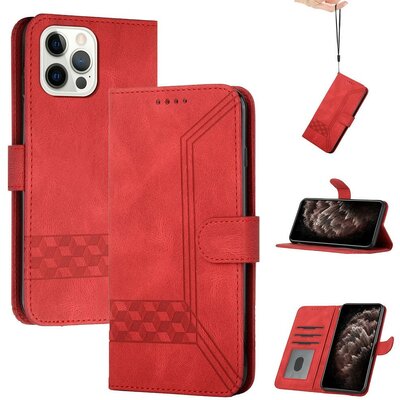 Apple iPhone 12 Pro Max, Oldalra nyíló tok, stand, kártyatartóval, kézpánttal, Wooze Illusion, piros