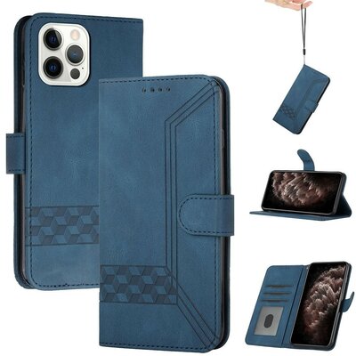 Apple iPhone 14 Pro Max, Oldalra nyíló tok, stand, kártyatartóval, kézpánttal, Wooze Illusion, kék