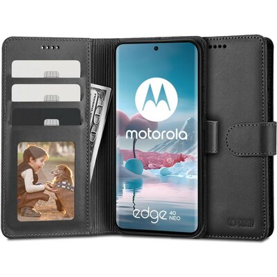 Motorola Edge 40 Neo, Oldalra nyíló tok, stand, mágnes csattal, TP Wallett, fekete