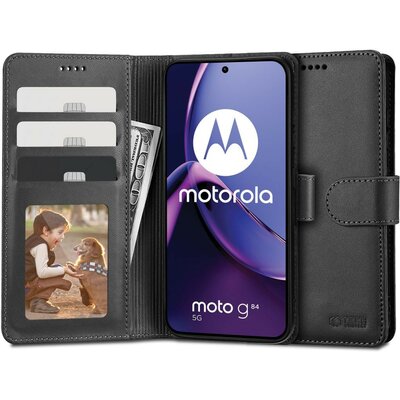 Motorola Moto G84, Oldalra nyíló tok, stand, mágnes csattal, TP Wallett, fekete