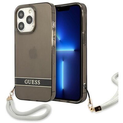 Eredeti előlap tok GUESS GUHCP13LHTSGSK iPhone 13 PRO készülékhez (áttetsző / fekete)