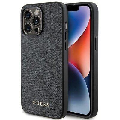 Eredeti előlap tok GUESS GUHCP15LG4GFGR iPhone 15 PRO készülékhez (4G Metal Logo / szürke)