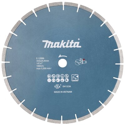 Makita E-12996 Gyémánt bevonatú vágótárcsa Ø 355 mm Furat átmérő 25.4 mm 1 db