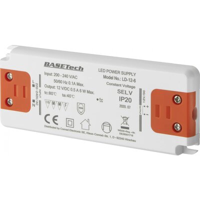 LED transzformátor 12 VDC 6 W 0,5 A, Basetech LD-12-6