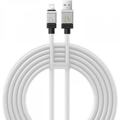 USB töltő- és adatkábel, Lightning, 200 cm, 2400 mA, törésgátlóval, gyorstöltés, Baseus Coolplay, CAKW000502, fehér