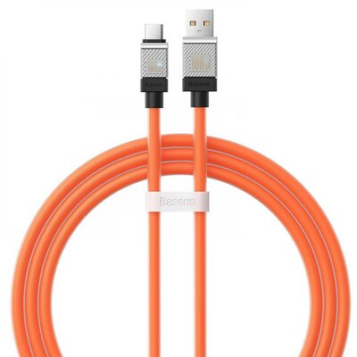 USB töltő- és adatkábel, USB Type-C, 100 cm, 6000 mA, 100W, törésgátlóval, gyorstöltés, Baseus Coolplay, CAKW000607, narancssárga