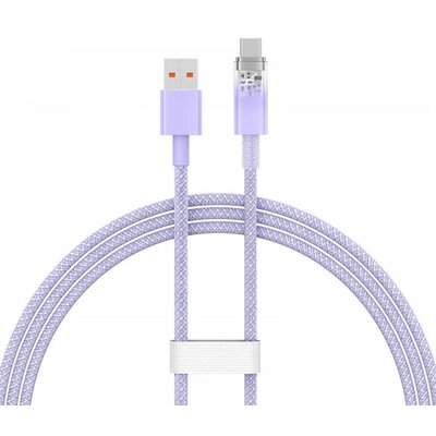 USB töltő- és adatkábel, USB Type-C, 100 cm, 6000 mA, 100W, gyorstöltés, cipőfűző minta, Baseus Explorer, CATS010405, lila