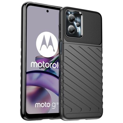 Motorola Moto G13 / G23, Szilikon tok, közepesen ütésálló, domború csíkos minta, fekete