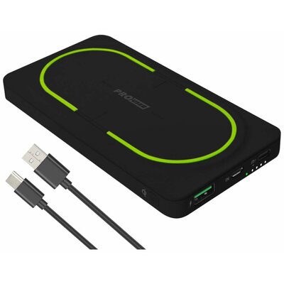 ProUser Wireless powerbank 10000 mAh Quick Charge 3.0, Power Delivery 3.0 Lítiumion Fekete-zöld egyidejű töltés és kisütés, állapotjelző