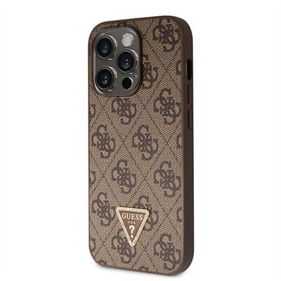 Guess 4G Strass Triangle Metal Logo tok, iPhone 15 Pro, barna