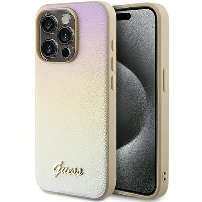 GUESS tok IPHONE 15 Pro GUHCP15LPSAIRSD (Saffiano Iridescent Script) gold