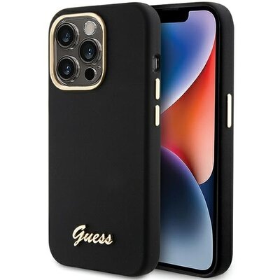 GUESS tok IPHONE 15 Pro GUHCP15LSMBSLK (Silicone Script Metal Logo & Frame) black fekete