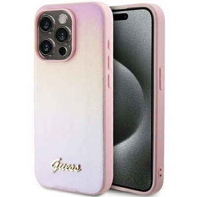 GUESS tok IPHONE 15 Pro GUHCP15LPSAIRSP (Saffiano Iridescent Script) pink