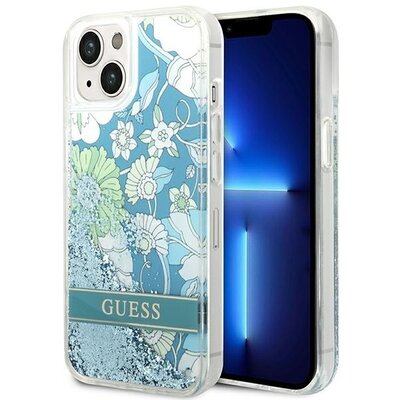 GUESS tok IPHONE 13 / 14 / 15 GUHCP14SLFLSN (Flower Liquid Glitter) zöld virágos