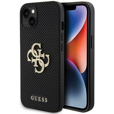 GUESS tok IPHONE 13 / 14 / 15 GUHCP15SPSP4LGK (Leather Perforated 4G Glitter Logo) fekete