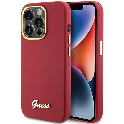 GUESS tok IPHONE 15 Pro GUHCP15LSMBSLM (Silicone Script Metal Logo & Frame) magenta