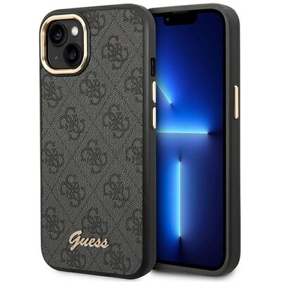 GUESS tok IPHONE 13 / 14 / 15 GUHCP14SHG4SHK (4G Vintage Gold Logo) fekete