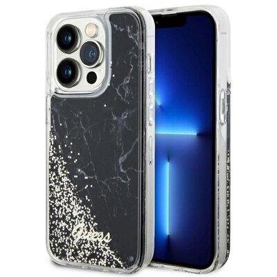 GUESS tok IPHONE 14 Pro GUHCP14LLCSGSGK (Liquid Glitter Marble) fekete