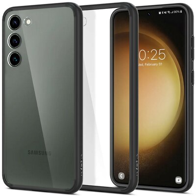 Samsung Galaxy S23 SM-S911, Műanyag hátlap védőtok + szilikon keret, Spigen Ultra Hybrid, átlátszó/fekete