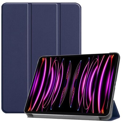 Tok álló, bőr hatású (aktív FLIP, oldalra nyíló, TRIFOLD, asztali tartó) SÖTÉTKÉK [Apple IPAD Pro 12.9 (2018)]