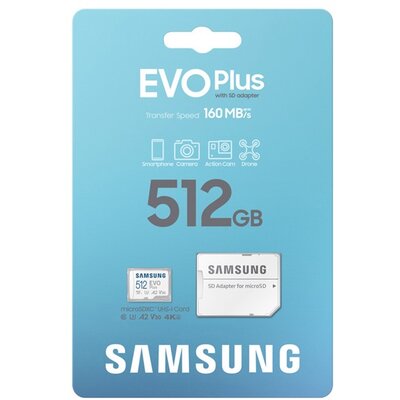 SAMSUNG MB-MC512SA SAMSUNG memóriakártya 512GB (microSDXC EVOPlus Blue Wave - Class 10, UHS-1) + SD adapter