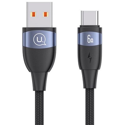 USAMS SJ630USB01 USAMS U85 adatkábel (USB - Type-C, 6A, gyorstöltő, 120cm, cipőfűző) FEKETE