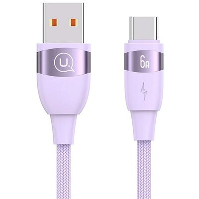 USAMS SJ631USB02 USAMS U85 adatkábel (USB - Type-C, 6A, gyorstöltő, 200cm, cipőfűző) LILA