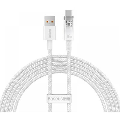 USB töltő- és adatkábel, USB Type-C, 200 cm, 6000 mA, 100W, gyorstöltés, cipőfűző minta, Baseus Explorer, CATS010502, fehér