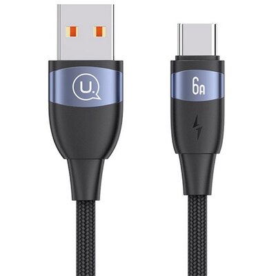 USAMS SJ631USB01 USAMS U85 adatkábel (USB - Type-C, 6A, gyorstöltő, 200cm, cipőfűző) FEKETE