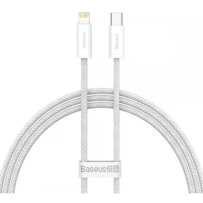 USB Type-C töltő- és adatkábel, Lightning, 100 cm, 20W, gyorstöltés, PD, cipőfűző minta, Baseus Dynamic, CALD000002, fehér