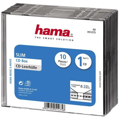 Hama CD tok, slim 00051275 1 CD/DVD/Blu-Ray Átlátszó, Fekete Polisztirol 10 db