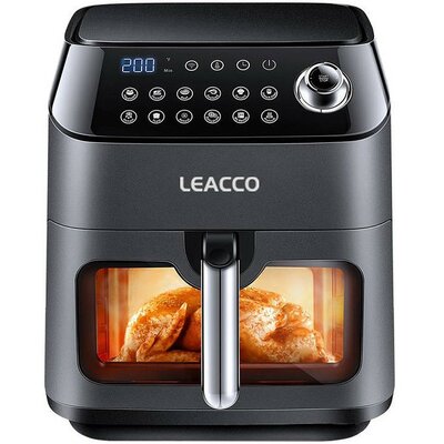 Forró levegős sütő, fritőz, Air Fryer, olaj nélküli, 1350 W teljesítmény, 4.5 l-es, Digitális kijelzővel, 8 programos, Leacco AF020, szürke