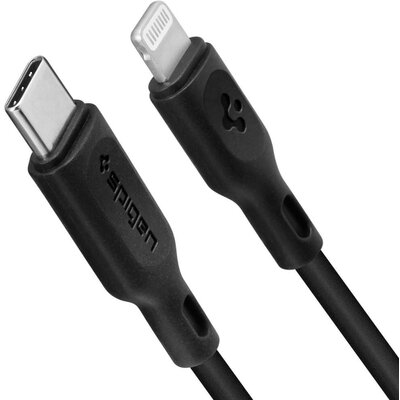 USB Type-C töltő- és adatkábel, Lightning, 100 cm, gyorstöltés, MFI engedélyes, Spigen Essential C10CL, fekete